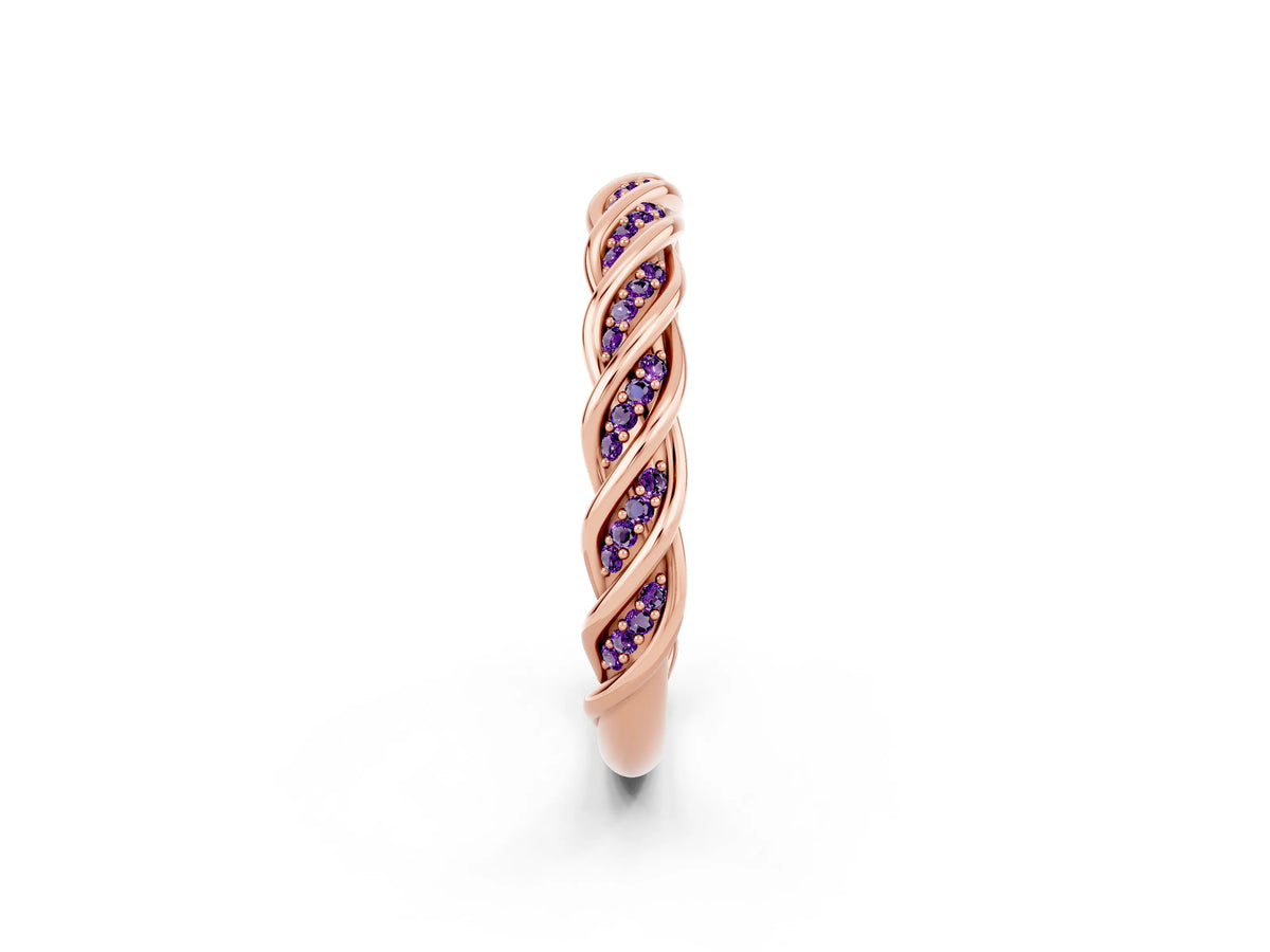 Twisted Pavé Round Amethyst Eternity Band in Rose gold with Shared Prong Setting_2