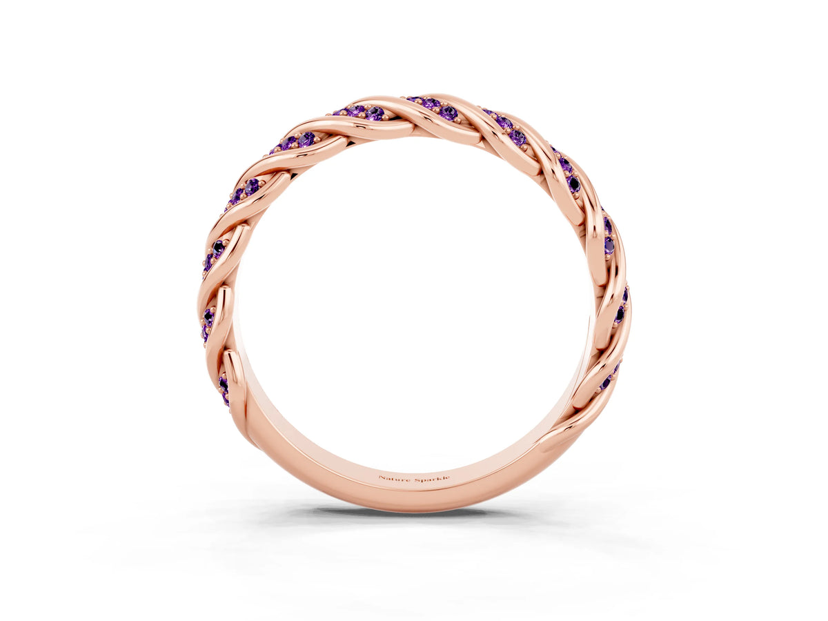 Twisted Pavé Round Amethyst Eternity Band in Rose gold with Shared Prong Setting_3