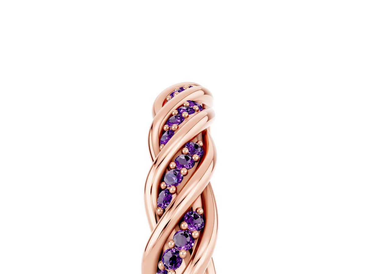 Twisted Pavé Round Amethyst Eternity Band in Rose gold with Shared Prong Setting_5