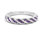 Twisted Pavé Round Amethyst Eternity Band in Silver with Shared Prong Setting