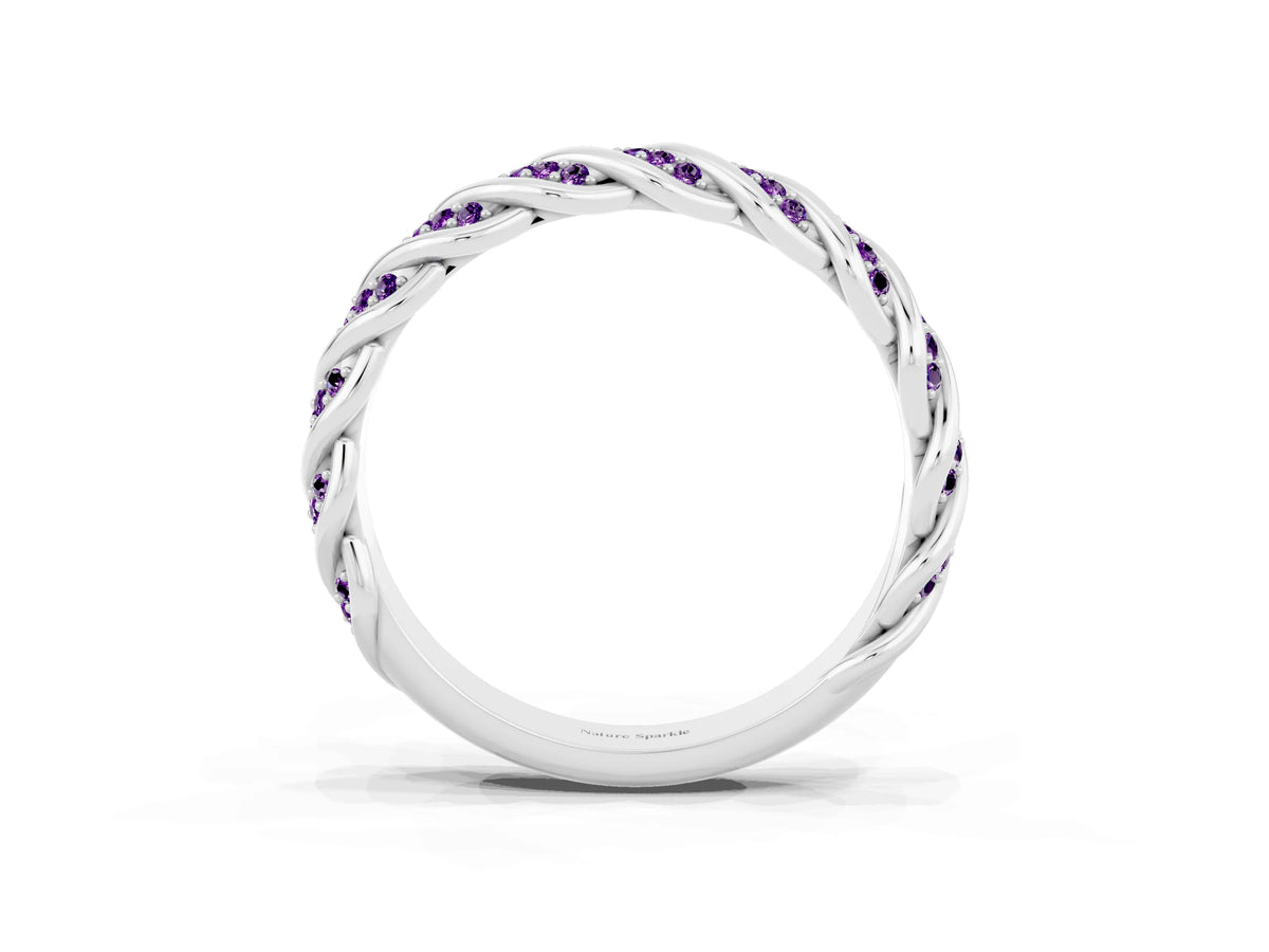 Twisted Pavé Round Amethyst Eternity Band in White gold with Shared Prong Setting_3