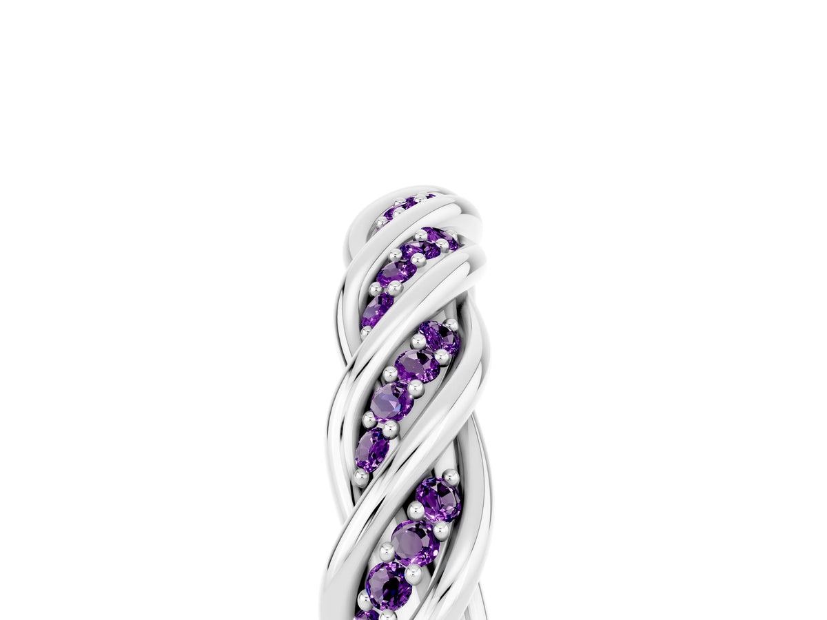 Twisted Pavé Round Amethyst Eternity Band in White gold with Shared Prong Setting_5