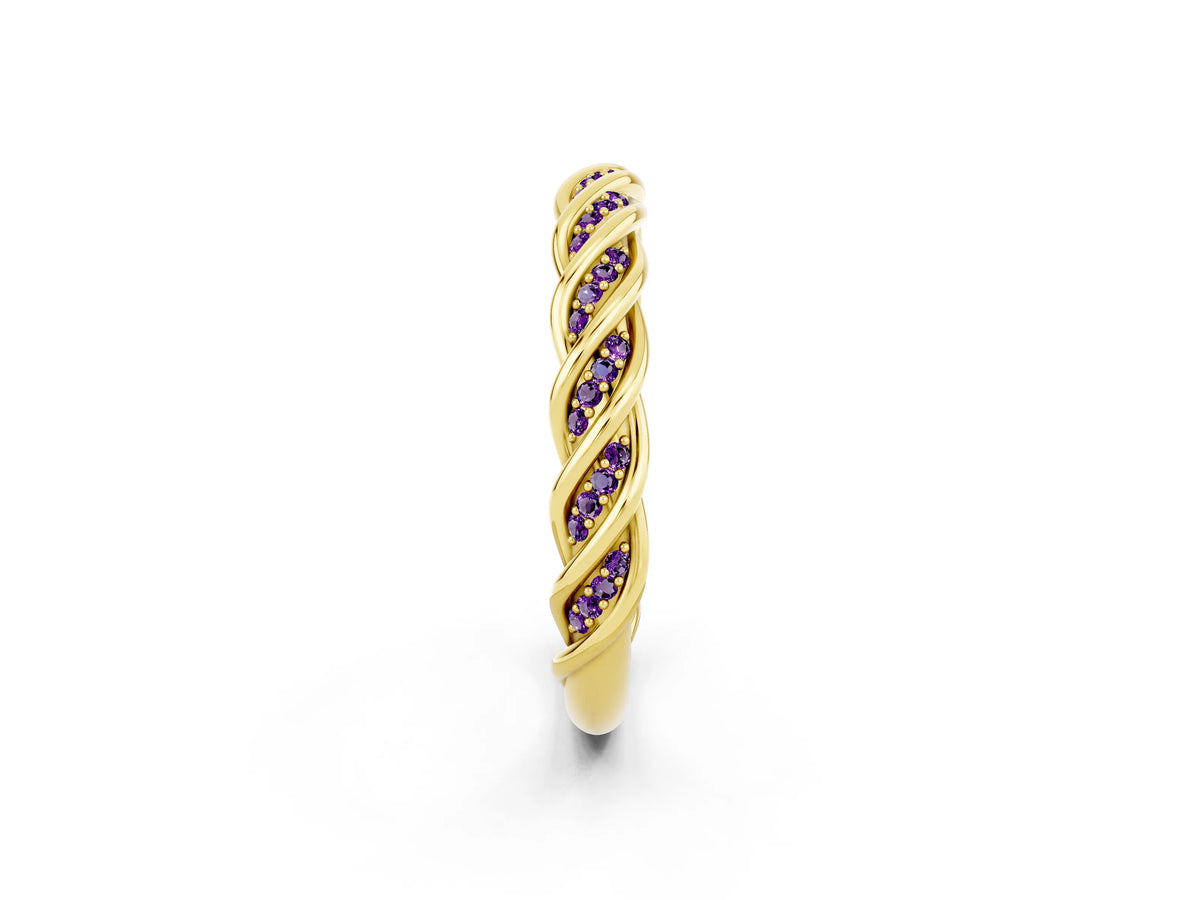 Twisted Pavé Round Amethyst Eternity Band in Yellow gold with Shared Prong Setting_2