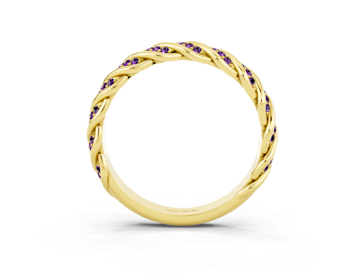 Twisted Pavé Round Amethyst Eternity Band in Yellow gold with Shared Prong Setting_3