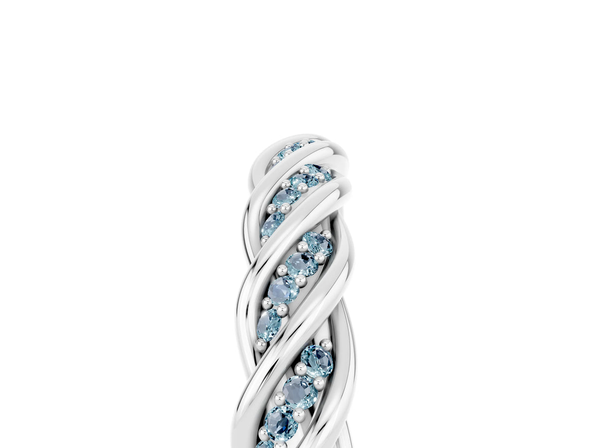 Twisted Pavé Round Aquamarine Eternity Band in Platinum with Shared Prong Setting_5