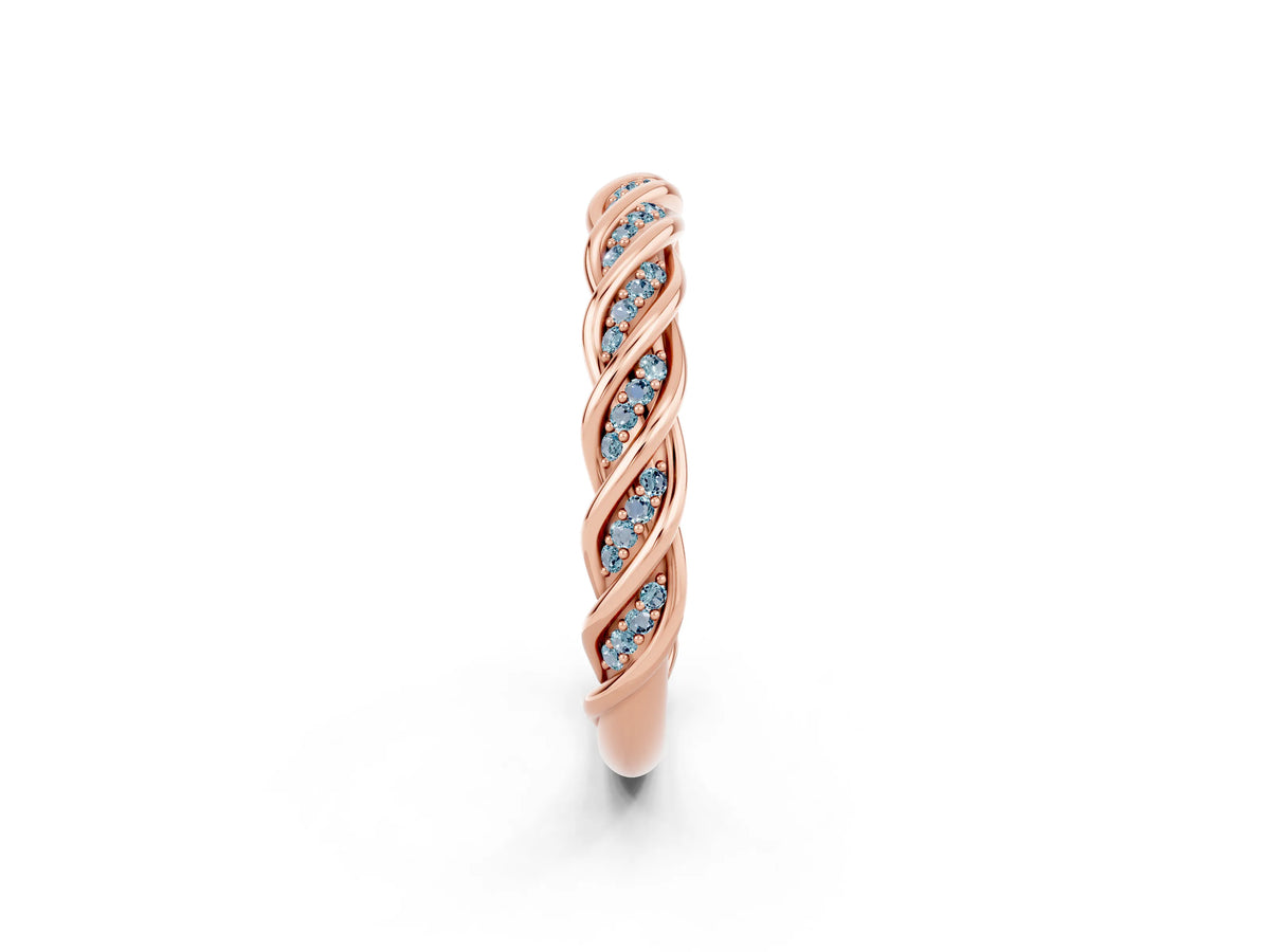Twisted Pavé Round Aquamarine Eternity Band in Rose gold with Shared Prong Setting_2