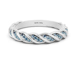 Twisted Pavé Round Aquamarine Eternity Band in Silver with Shared Prong Setting