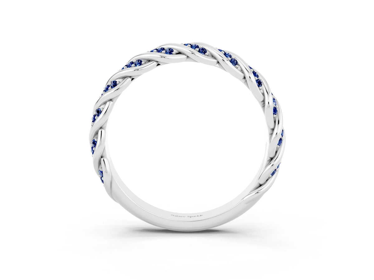 Twisted Pavé Round Blue Sapphire Eternity Band in Platinum with Shared Prong Setting_3