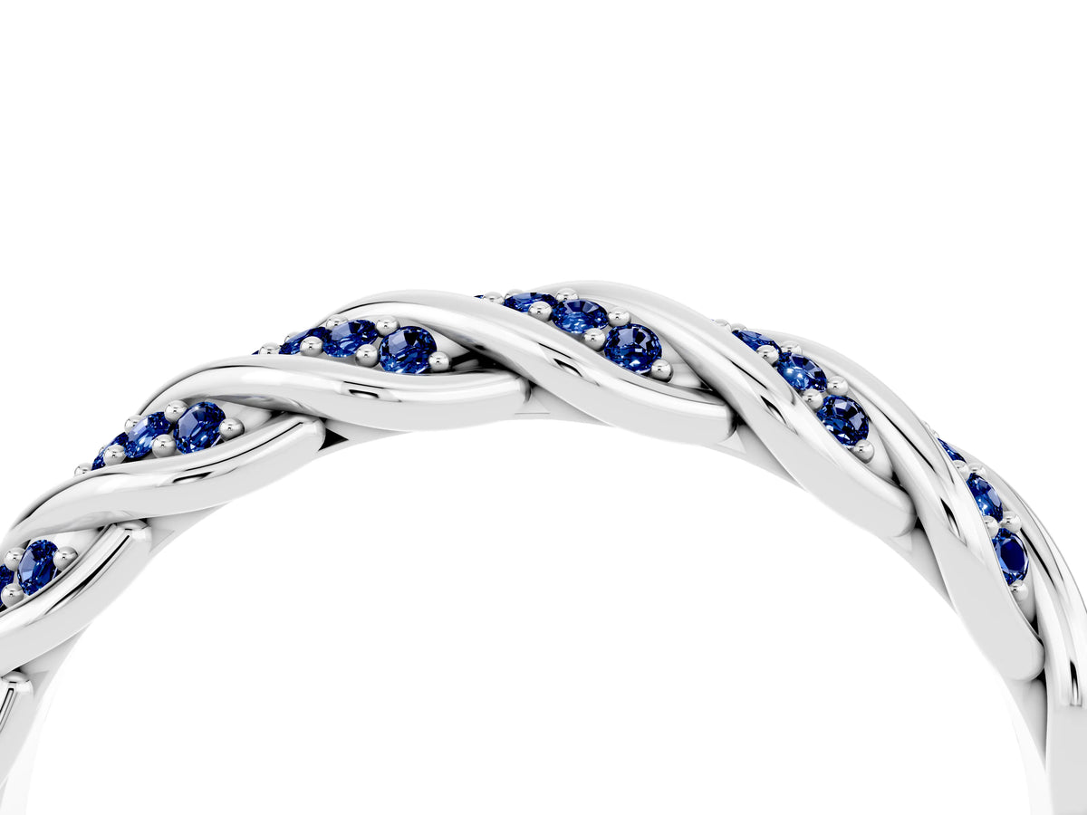 Twisted Pavé Round Blue Sapphire Eternity Band in Platinum with Shared Prong Setting_4