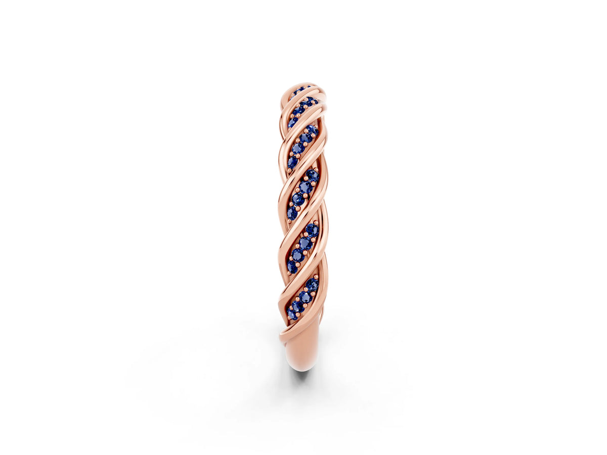Twisted Pavé Round Blue Sapphire Eternity Band in Rose gold with Shared Prong Setting_2