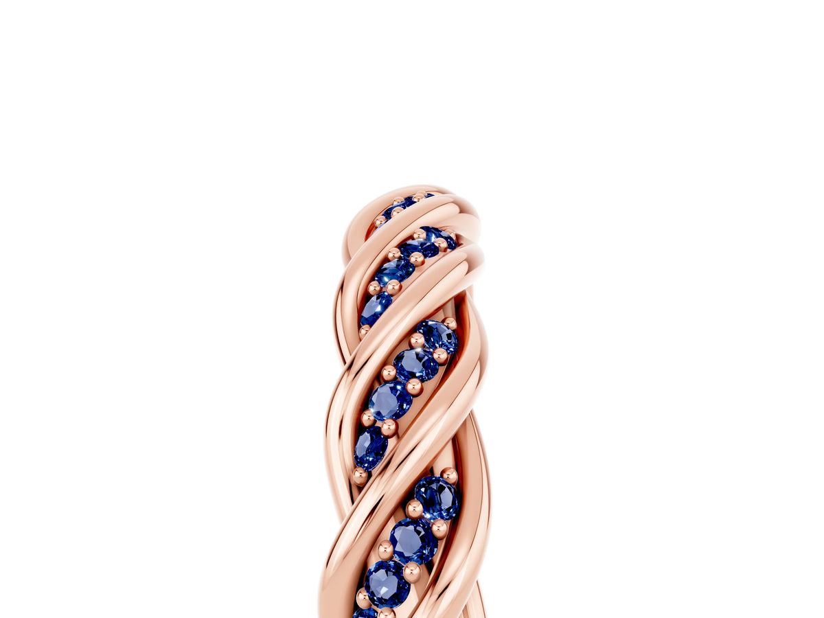 Twisted Pavé Round Blue Sapphire Eternity Band in Rose gold with Shared Prong Setting_5