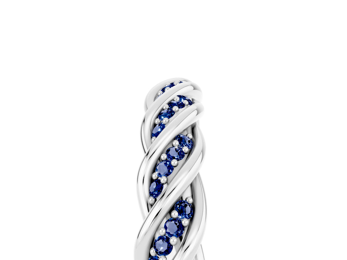 Twisted Pavé Round Blue Sapphire Eternity Band in White gold with Shared Prong Setting_5
