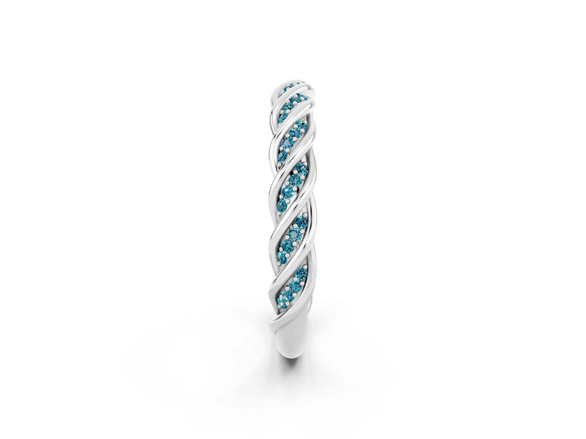 Twisted Pavé Round Blue Topaz Eternity Band in Platinum with Shared Prong Setting_2