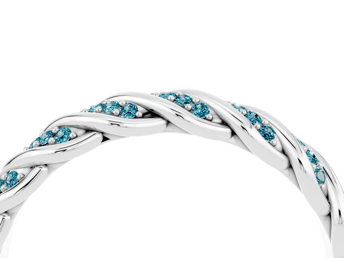 Twisted Pavé Round Blue Topaz Eternity Band in Platinum with Shared Prong Setting_4