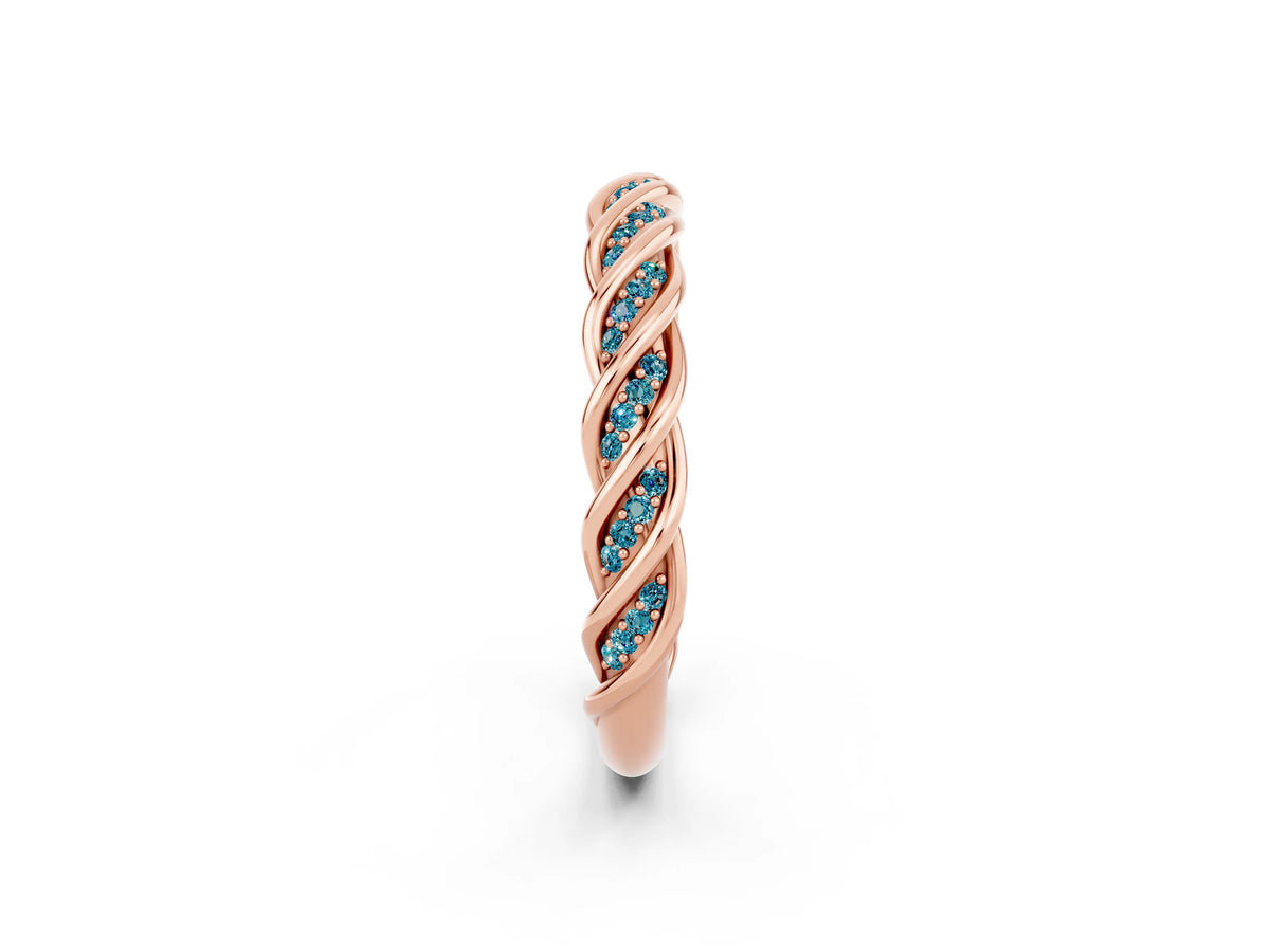Twisted Pavé Round Blue Topaz Eternity Band in Rose gold with Shared Prong Setting_2