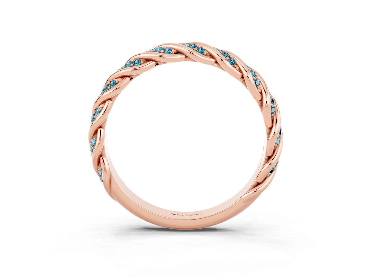 Twisted Pavé Round Blue Topaz Eternity Band in Rose gold with Shared Prong Setting_3