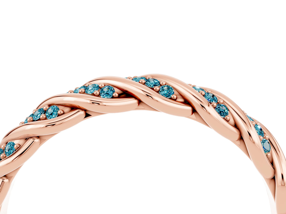 Twisted Pavé Round Blue Topaz Eternity Band in Rose gold with Shared Prong Setting_4