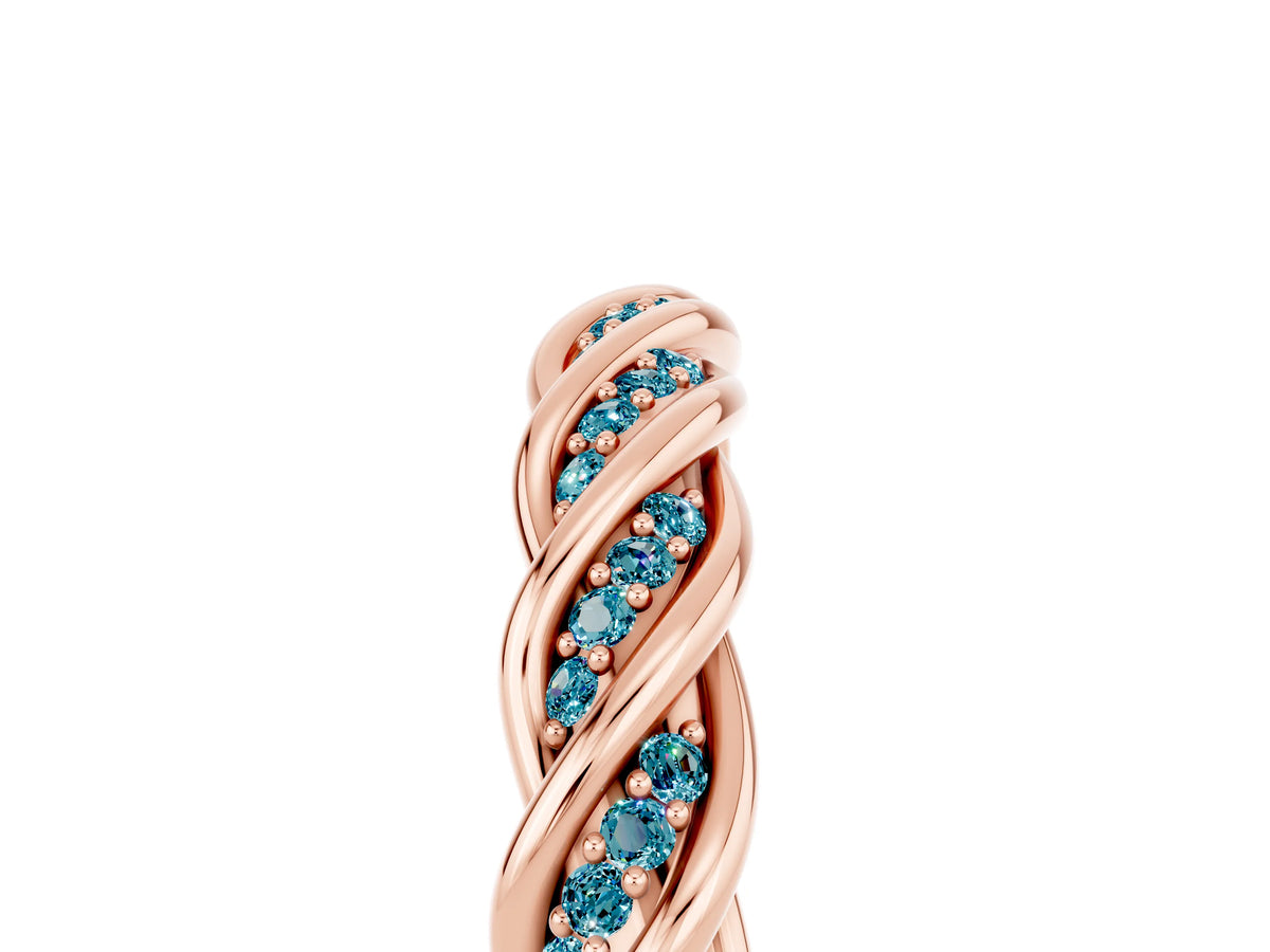 Twisted Pavé Round Blue Topaz Eternity Band in Rose gold with Shared Prong Setting_5