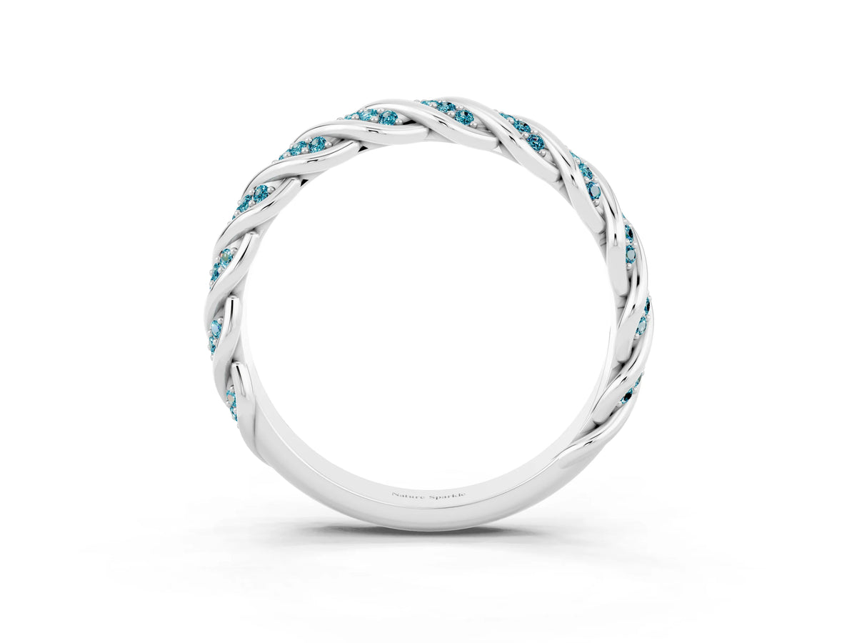 Twisted Pavé Round Blue Topaz Eternity Band in Silver with Shared Prong Setting_3
