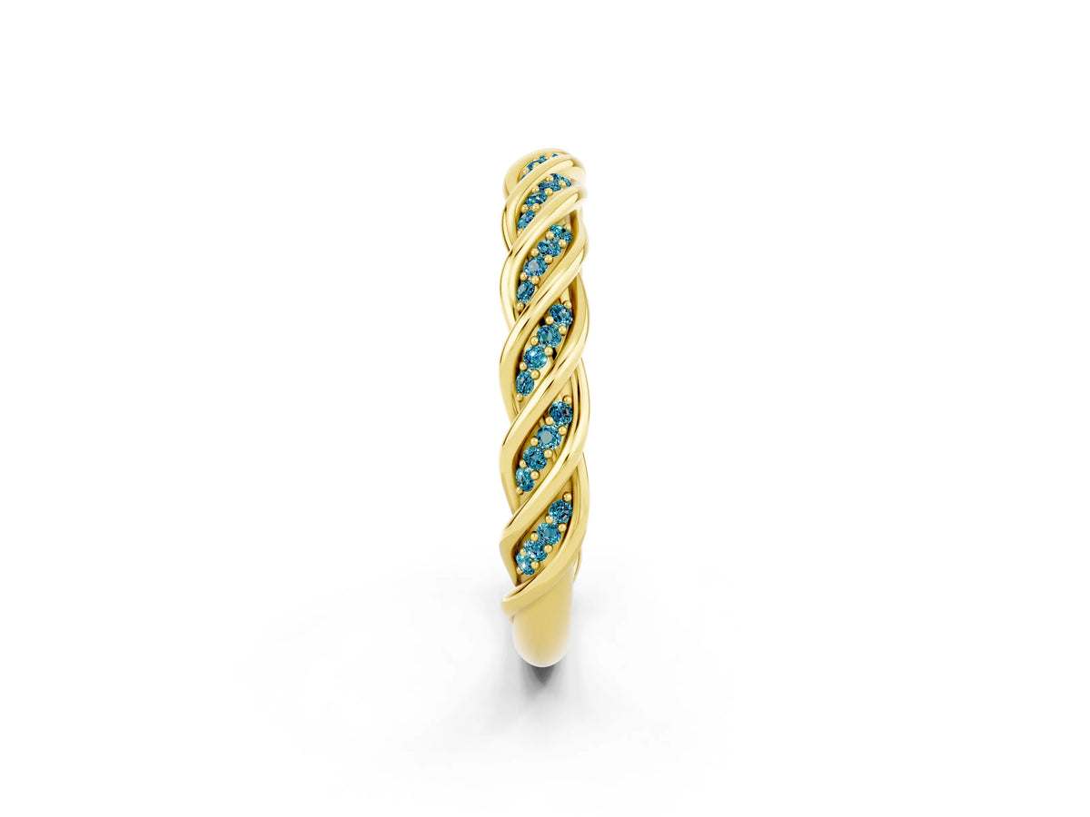 Twisted Pavé Round Blue Topaz Eternity Band in Yellow gold with Shared Prong Setting_2