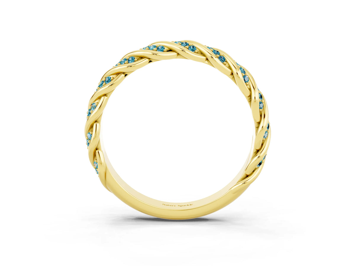 Twisted Pavé Round Blue Topaz Eternity Band in Yellow gold with Shared Prong Setting_3