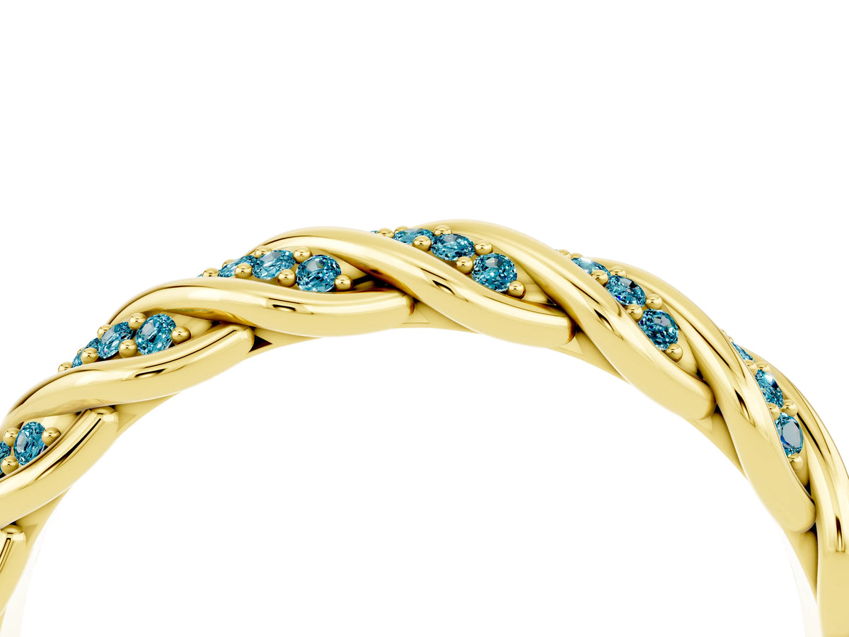 Twisted Pavé Round Blue Topaz Eternity Band in Yellow gold with Shared Prong Setting_4