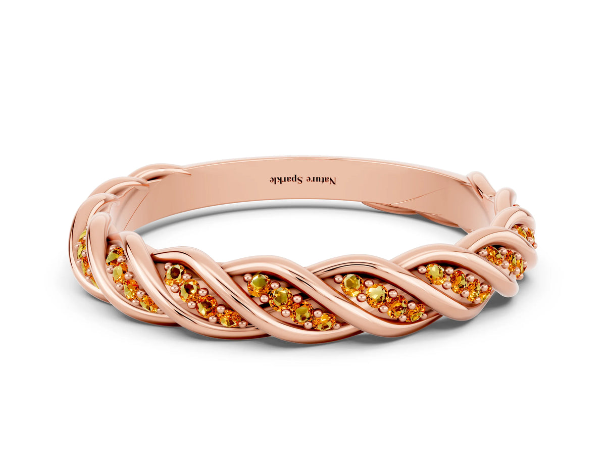 Twisted Pavé Round Citrine Eternity Band in Rose gold with Shared Prong Setting