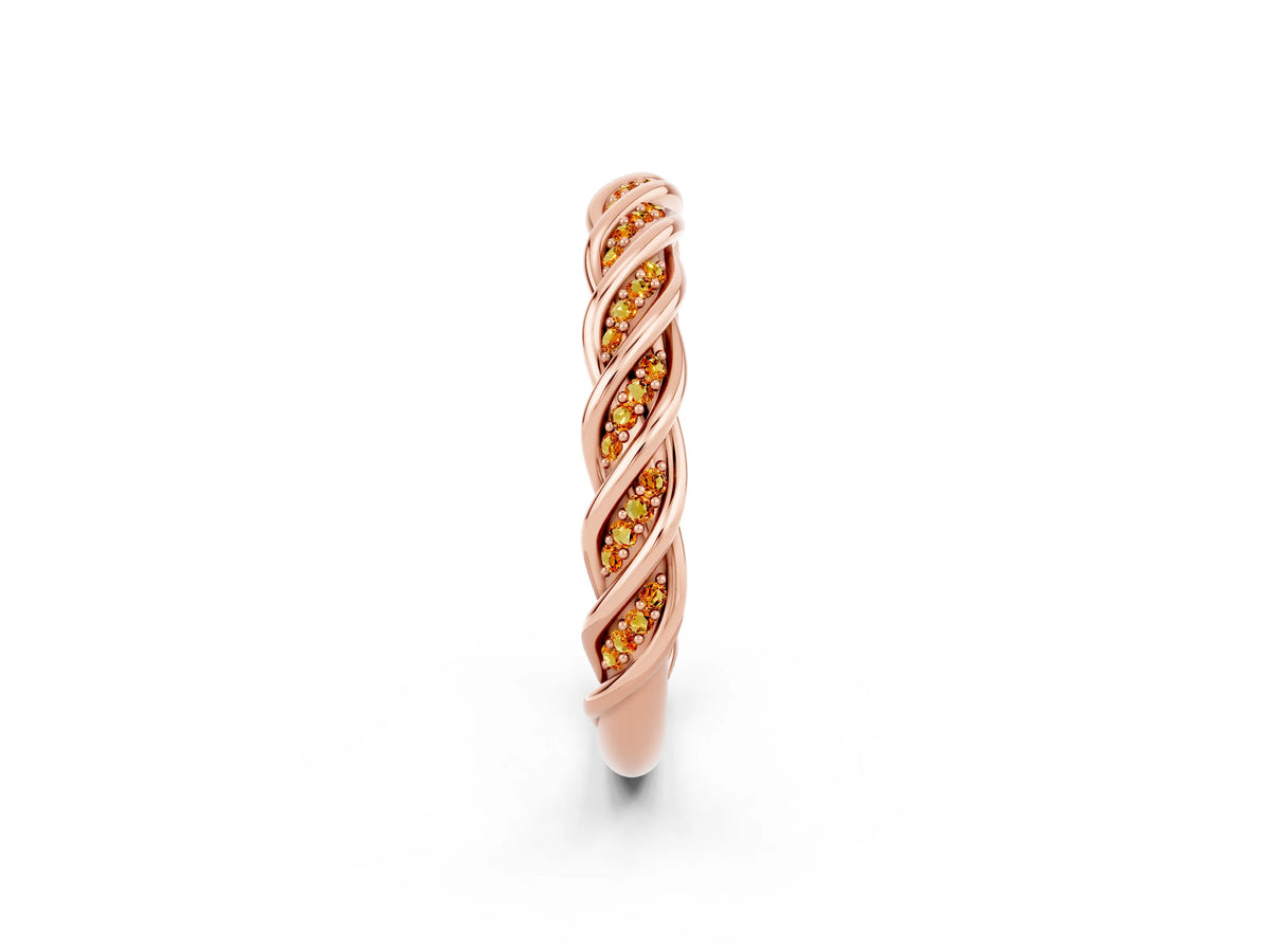 Twisted Pavé Round Citrine Eternity Band in Rose gold with Shared Prong Setting_2