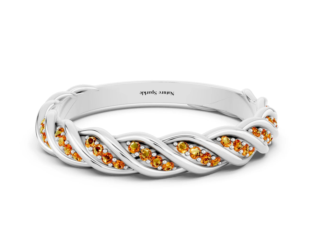 Twisted Pavé Round Citrine Eternity Band in Silver with Shared Prong Setting