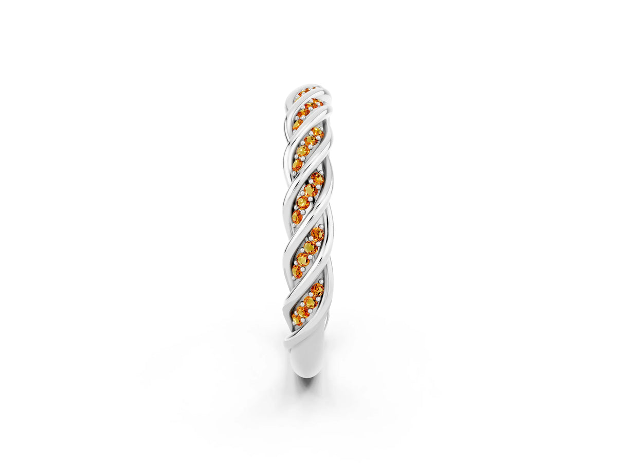 Twisted Pavé Round Citrine Eternity Band in Silver with Shared Prong Setting_2