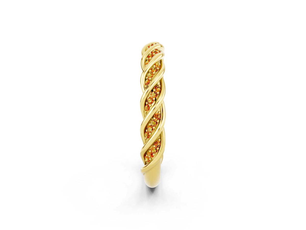 Twisted Pavé Round Citrine Eternity Band in Yellow gold with Shared Prong Setting_2