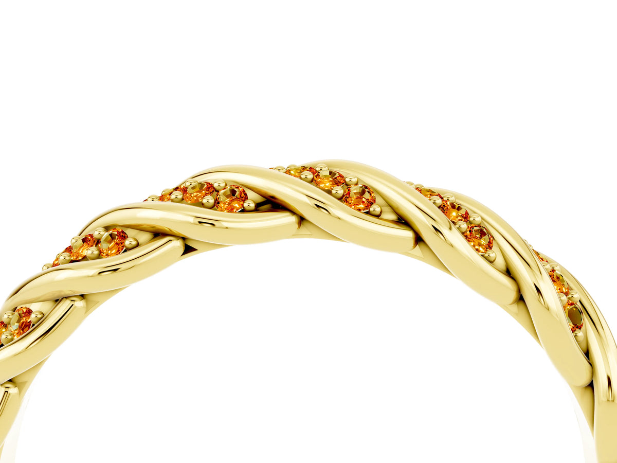 Twisted Pavé Round Citrine Eternity Band in Yellow gold with Shared Prong Setting_4