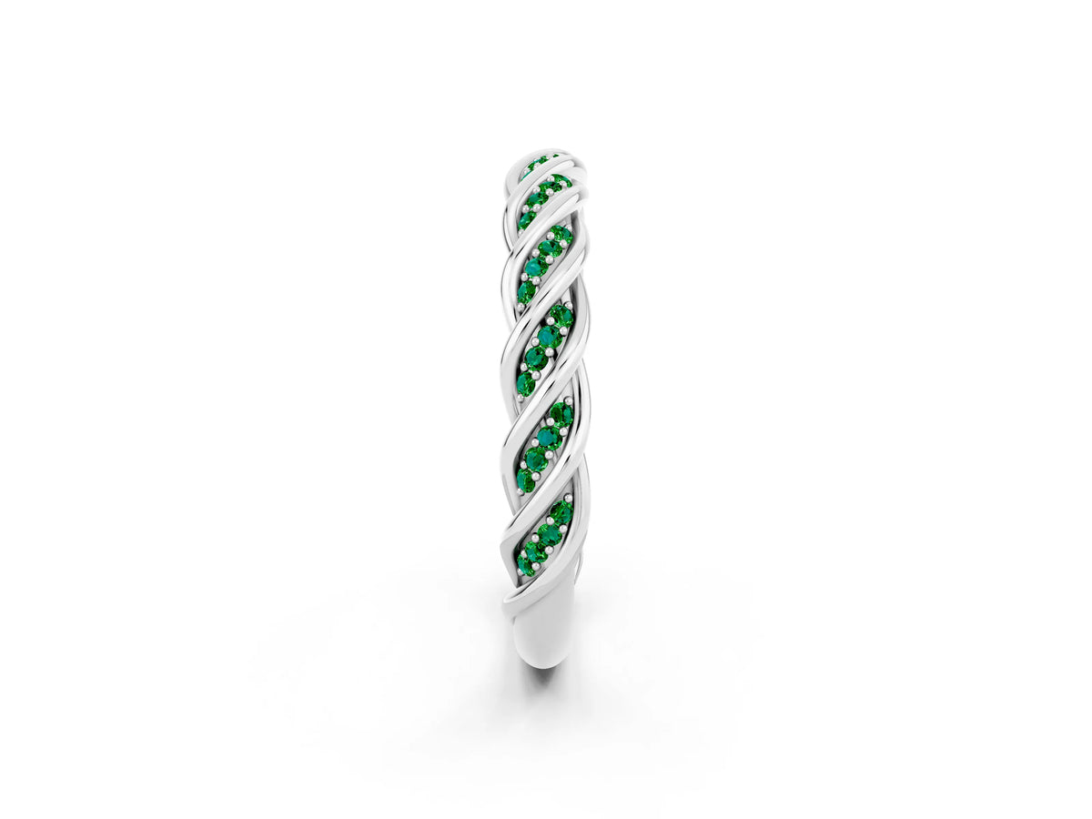 Twisted Pavé Round Emerald Eternity Band in Platinum with Shared Prong Setting_2