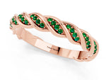 Twisted Pavé Round Emerald Eternity Band in Rose gold with Shared Prong Setting_1