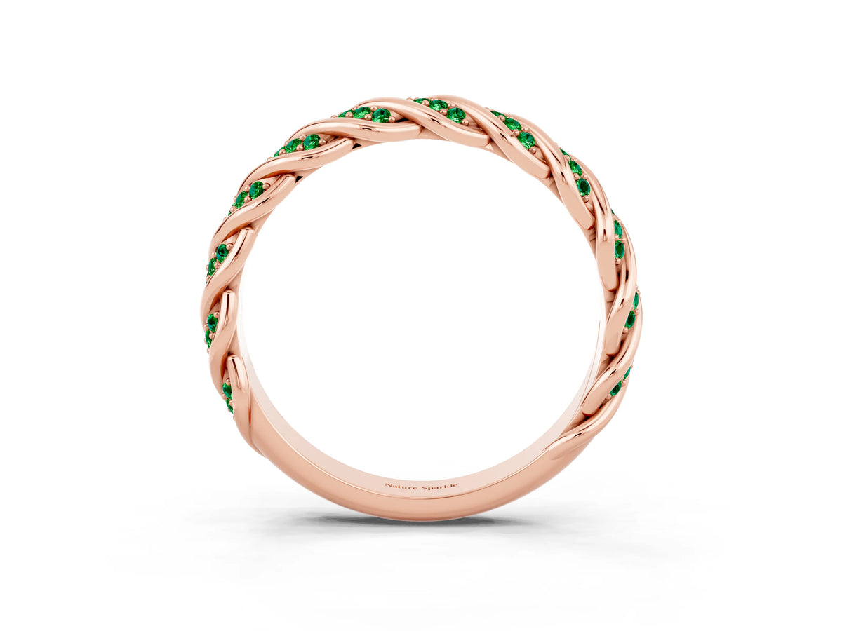 Twisted Pavé Round Emerald Eternity Band in Rose gold with Shared Prong Setting_3