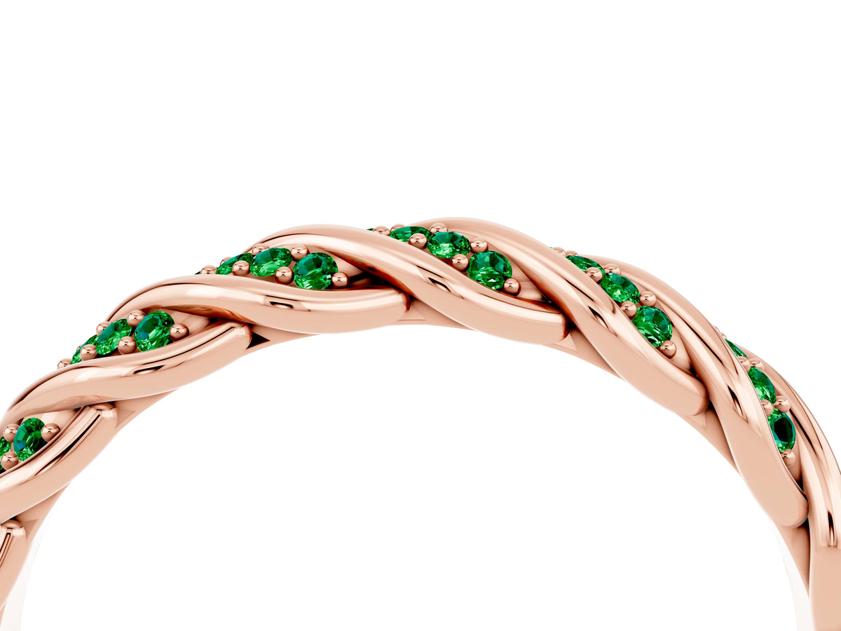 Twisted Pavé Round Emerald Eternity Band in Rose gold with Shared Prong Setting_4
