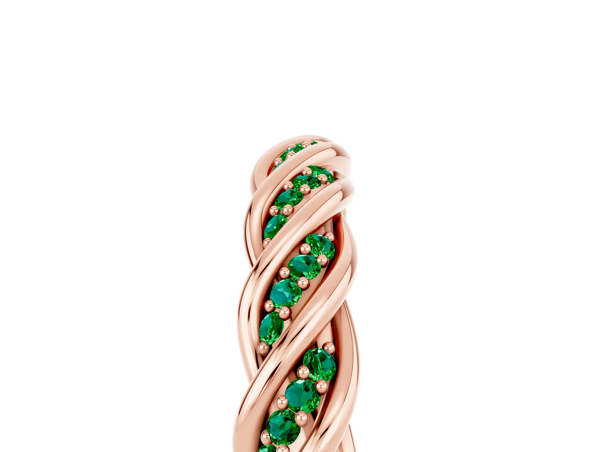 Twisted Pavé Round Emerald Eternity Band in Rose gold with Shared Prong Setting_5