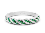 Twisted Pavé Round Emerald Eternity Band in Silver with Shared Prong Setting