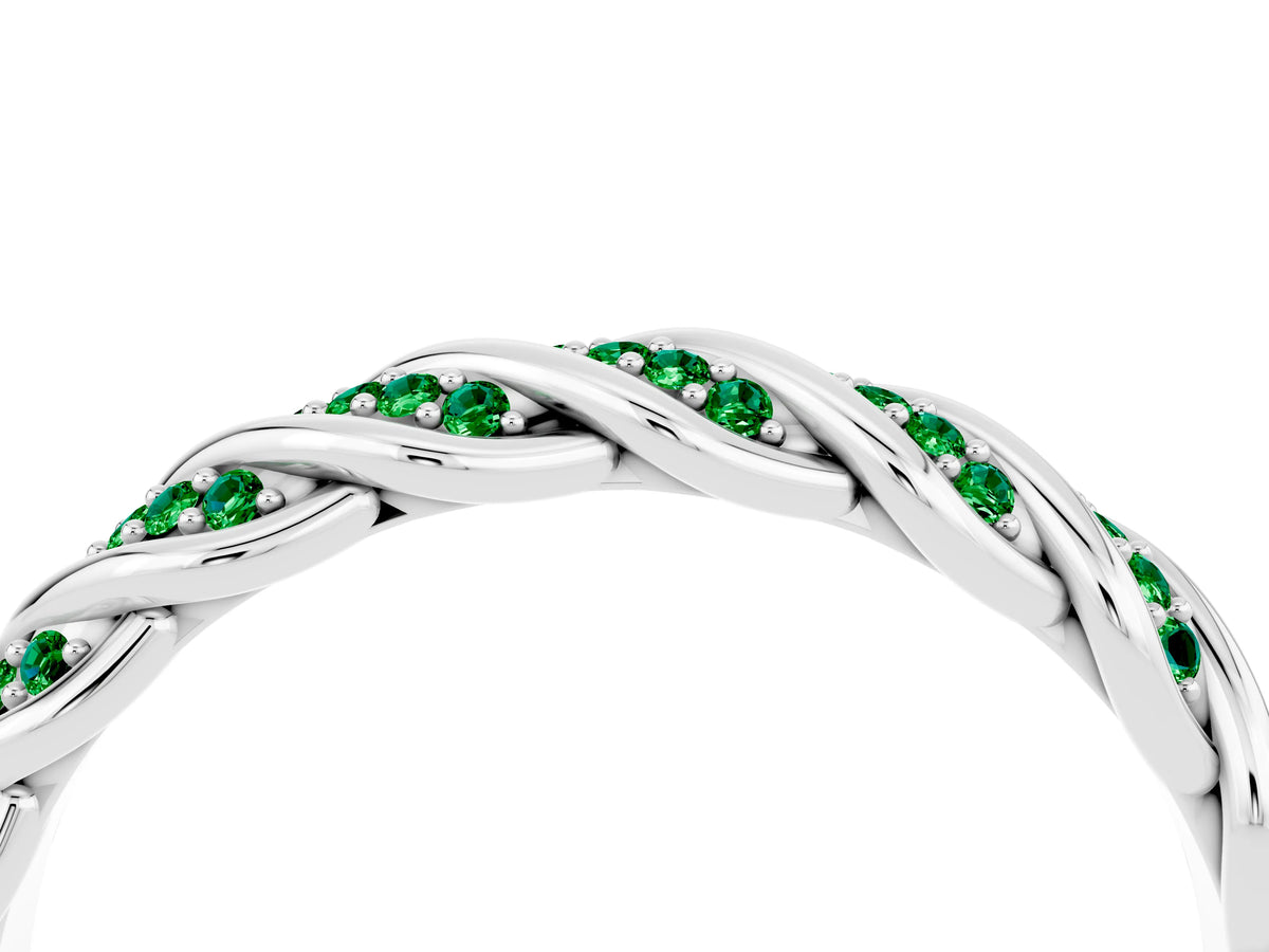 Twisted Pavé Round Emerald Eternity Band in Silver with Shared Prong Setting_4
