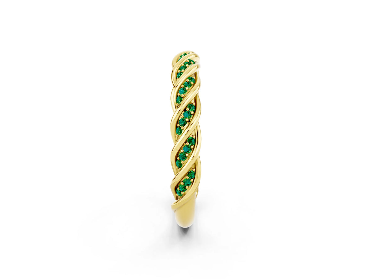 Twisted Pavé Round Emerald Eternity Band in Yellow gold with Shared Prong Setting_2