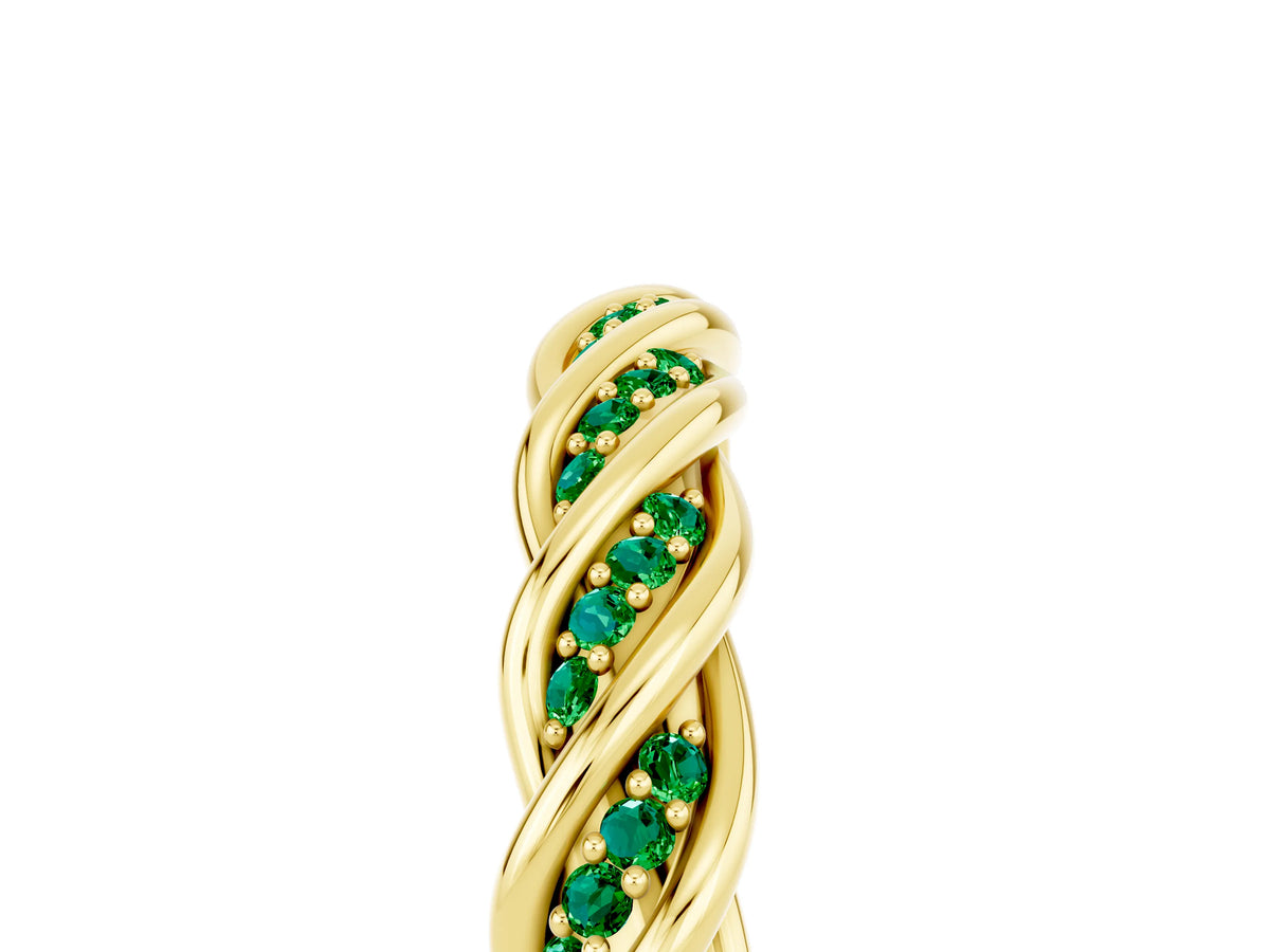 Twisted Pavé Round Emerald Eternity Band in Yellow gold with Shared Prong Setting_5