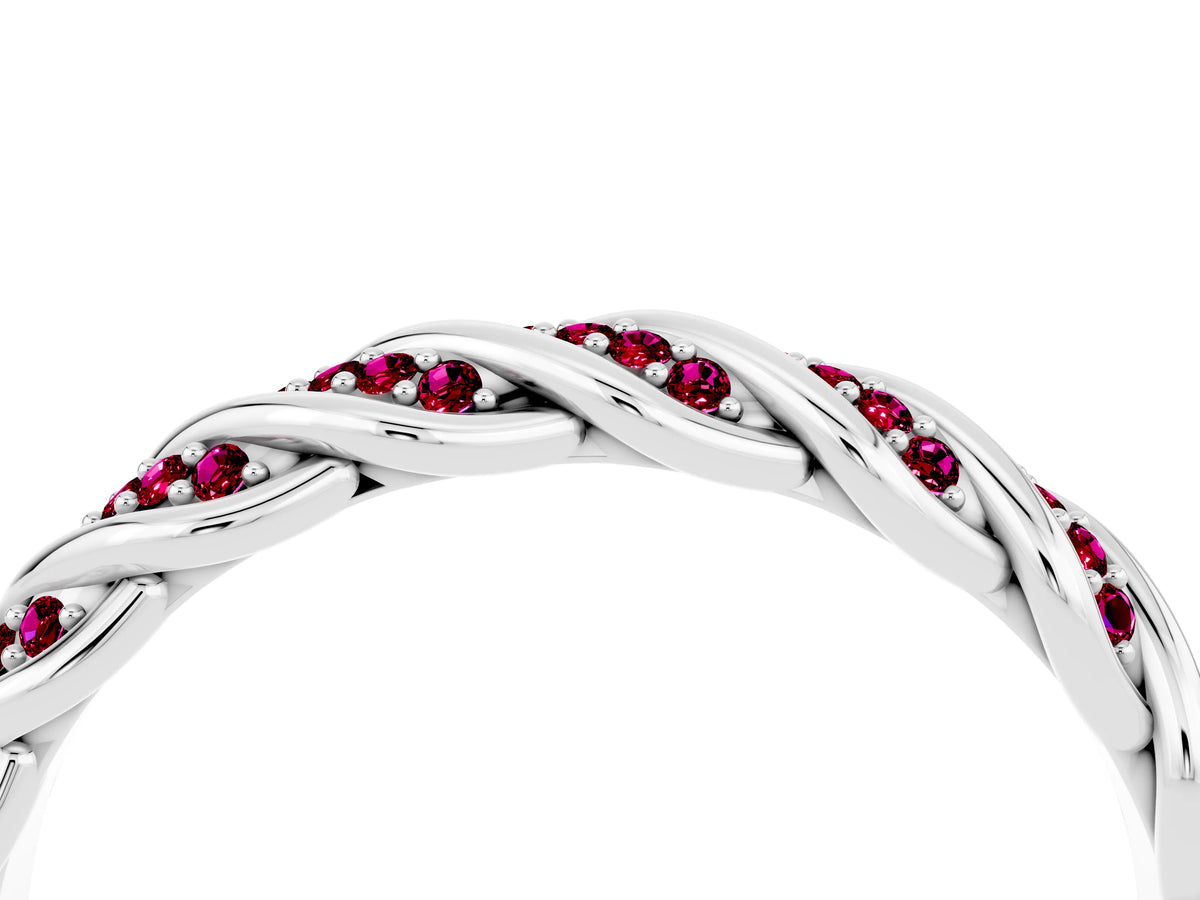 Twisted Pavé Round Garnet Eternity Band in Platinum with Shared Prong Setting_4
