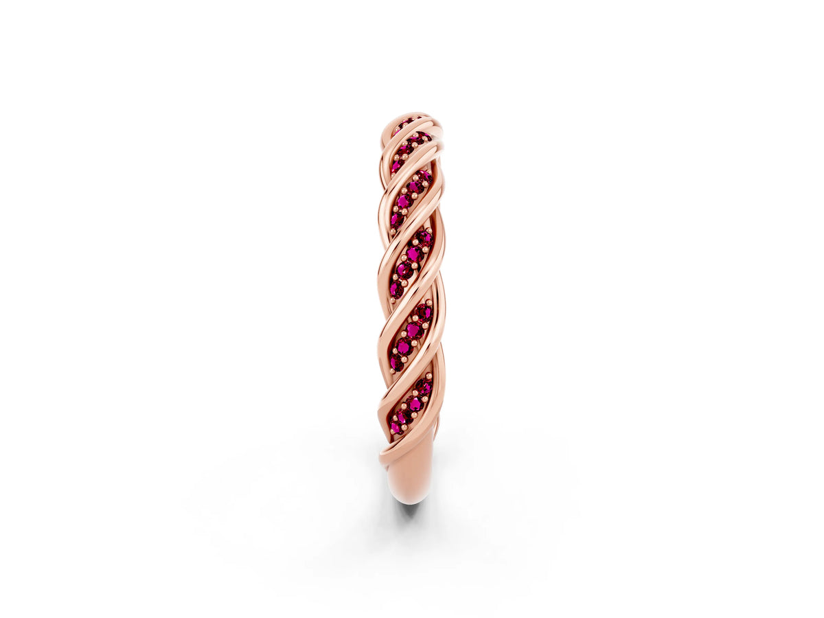 Twisted Pavé Round Garnet Eternity Band in Rose gold with Shared Prong Setting_2
