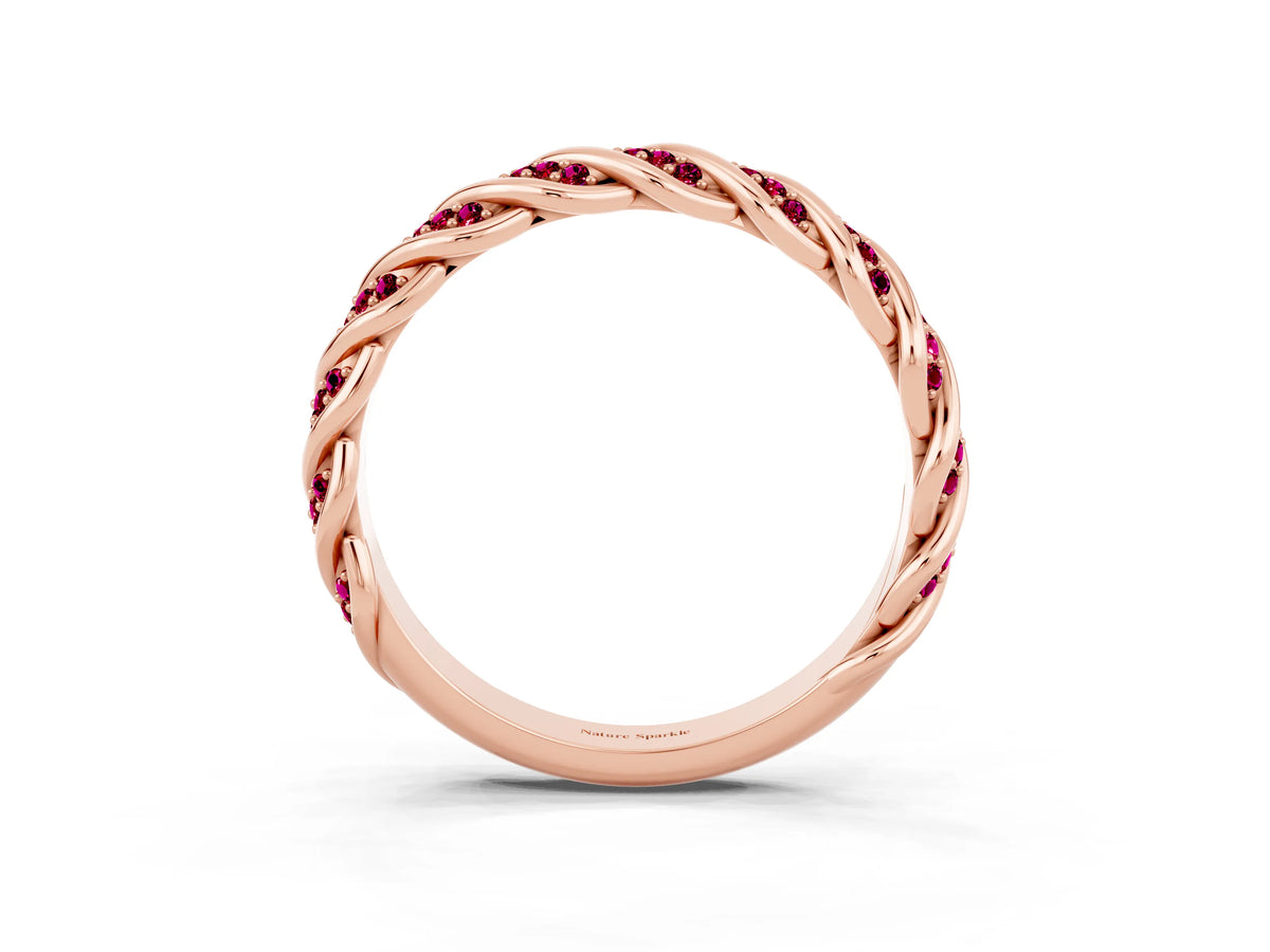 Twisted Pavé Round Garnet Eternity Band in Rose gold with Shared Prong Setting_3