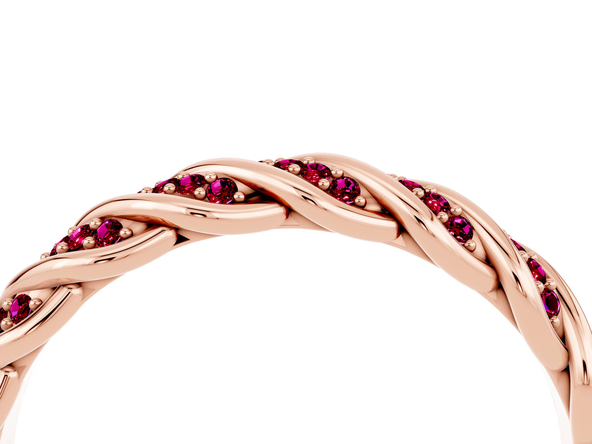 Twisted Pavé Round Garnet Eternity Band in Rose gold with Shared Prong Setting_4
