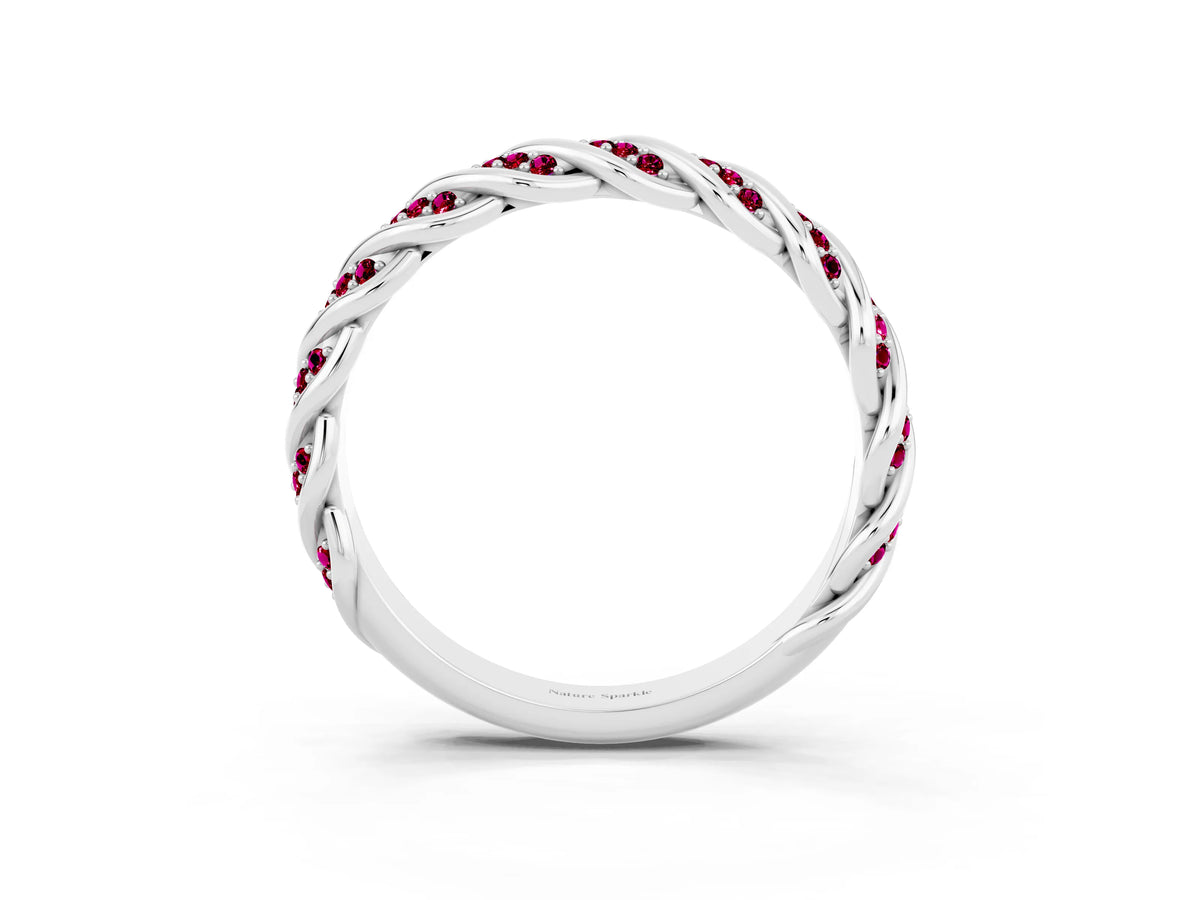 Twisted Pavé Round Garnet Eternity Band in Silver with Shared Prong Setting_3