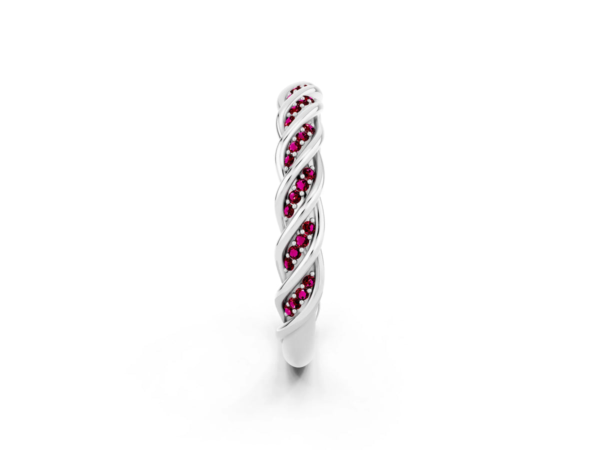 Twisted Pavé Round Garnet Eternity Band in White gold with Shared Prong Setting_2