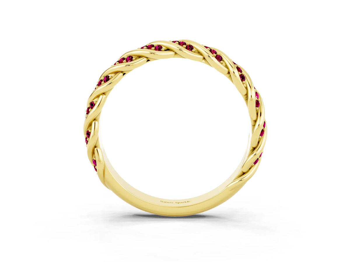 Twisted Pavé Round Garnet Eternity Band in Yellow gold with Shared Prong Setting_3