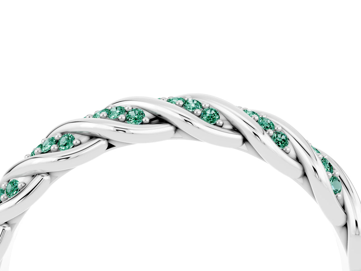 Twisted Pavé Round Green Sapphire Eternity Band in Platinum with Shared Prong Setting_4