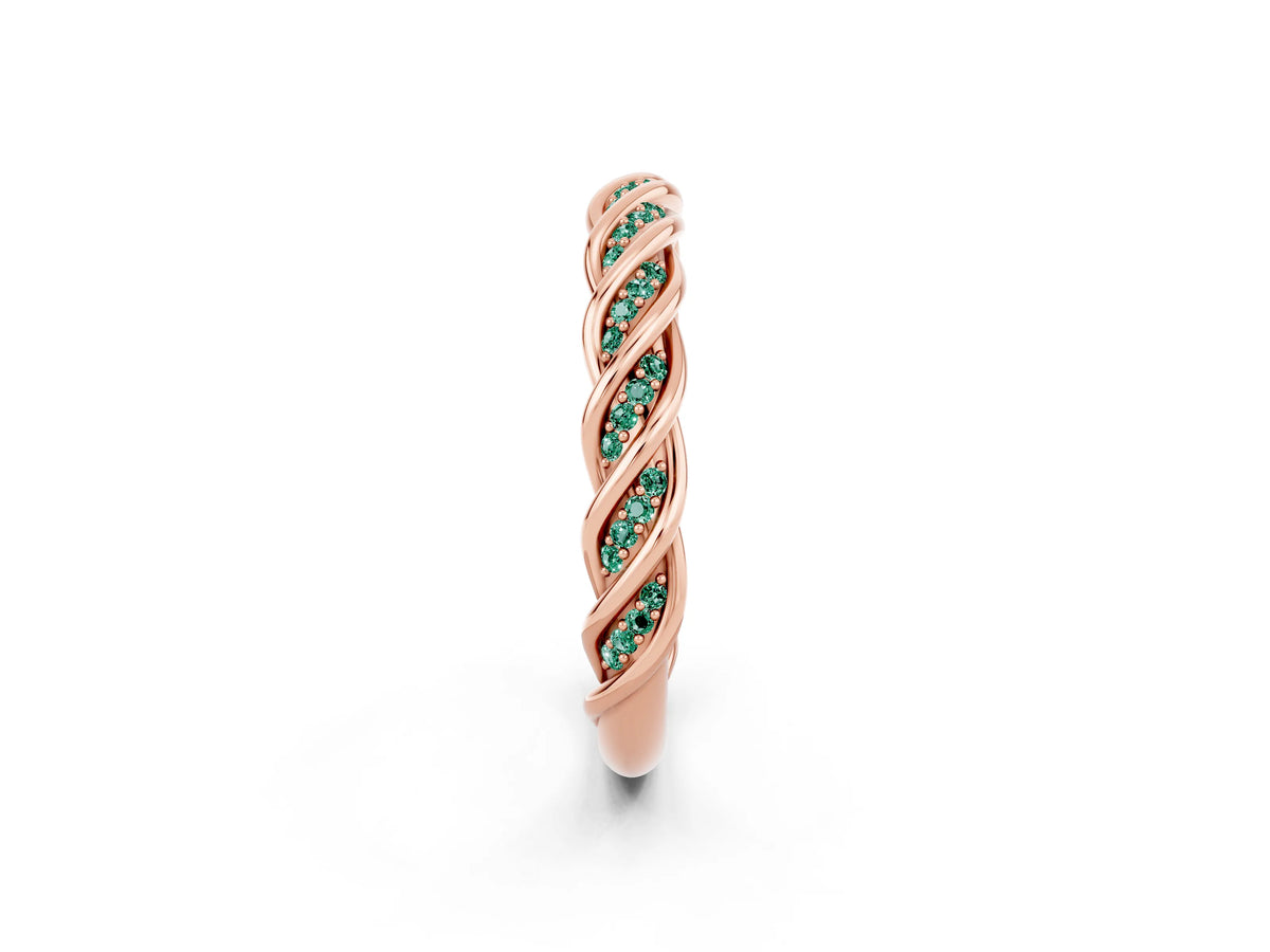 Twisted Pavé Round Green Sapphire Eternity Band in Rose gold with Shared Prong Setting_2